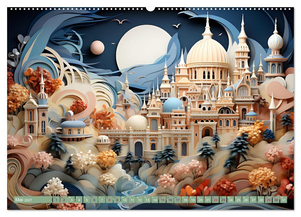 Papierschicktkunst - farbenfohe Städte (CALVENDO Wandkalender 2027)