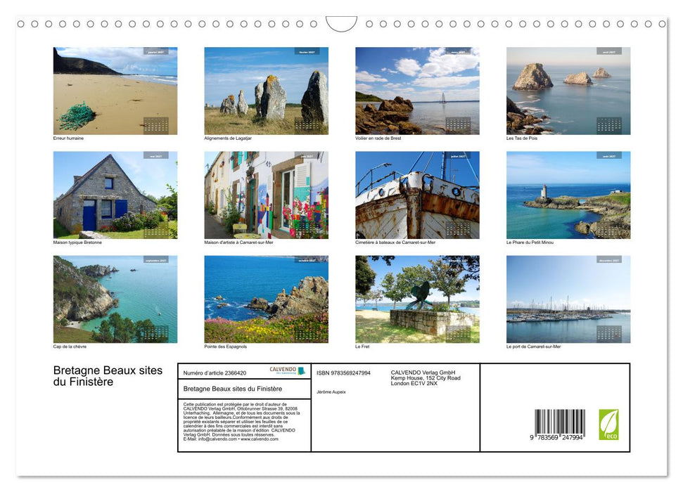 Bretagne Beaux sites du Finistère (CALVENDO Calendrier mensuel 2027)