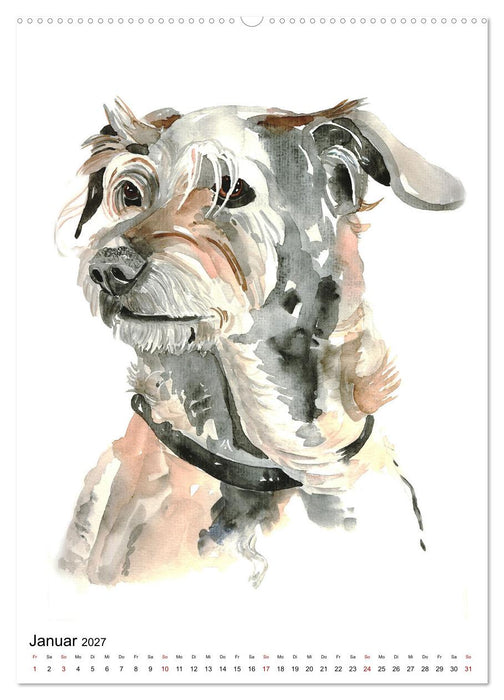 Hunde Porträts in Aquarell (CALVENDO Premium Wandkalender 2027)