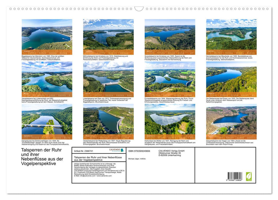 Talsperren der Ruhr und ihrer Nebenflüsse aus der Vogelperspektive (CALVENDO Wandkalender 2027)
