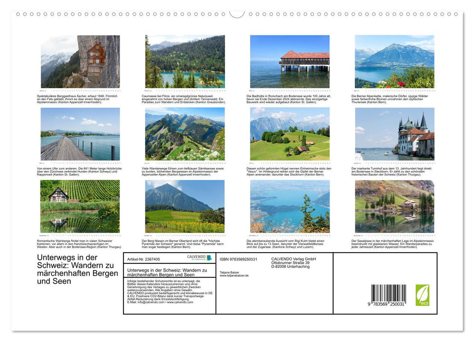 Unterwegs in der Schweiz: Wandern zu märchenhaften Bergen und Seen (CALVENDO Premium Wandkalender 2027)