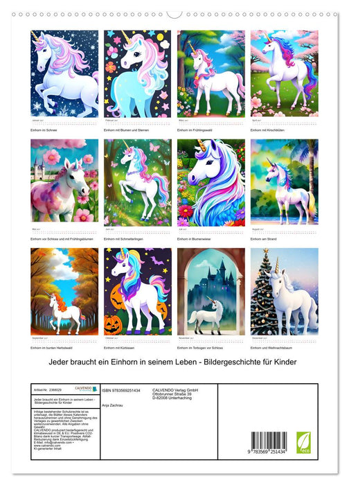 Jeder braucht ein Einhorn in seinem Leben - Bildergeschichte für Kinder (CALVENDO Premium Wandkalender 2027)
