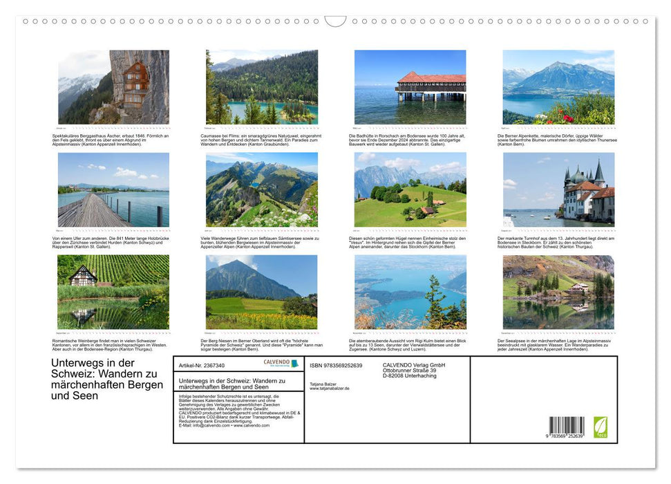 Unterwegs in der Schweiz: Wandern zu märchenhaften Bergen und Seen (CALVENDO Wandkalender 2027)
