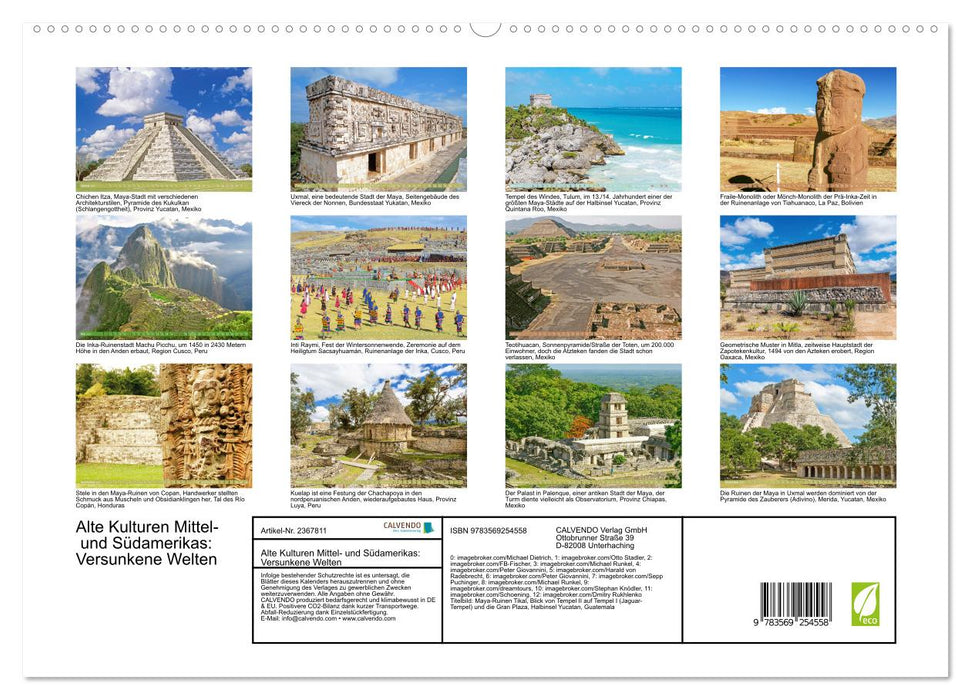 Alte Kulturen Mittel- und Südamerikas: Versunkene Welten (CALVENDO Premium Wandkalender 2027)