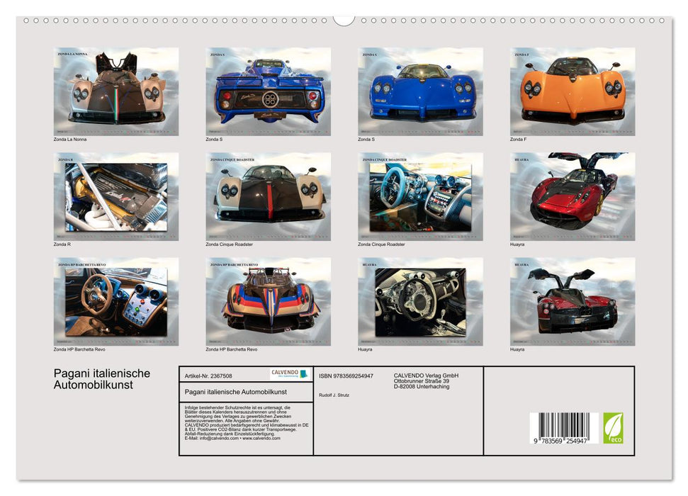 Pagani italienische Automobilkunst (CALVENDO Premium Wandkalender 2027)