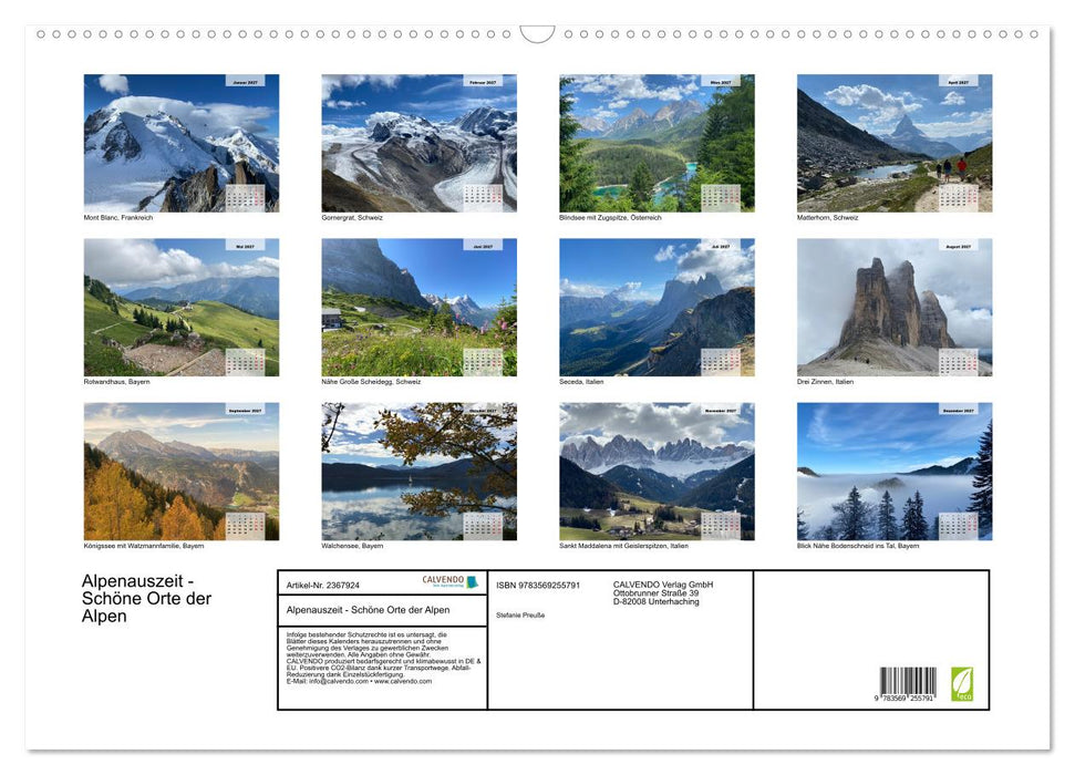 Alpenauszeit - Schöne Orte der Alpen (CALVENDO Wandkalender 2027)