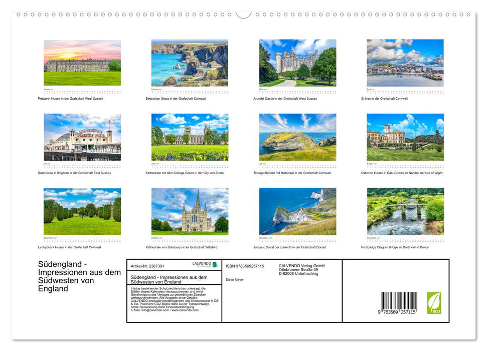Südengland - Impressionen aus dem Südwesten von England (CALVENDO Premium Wandkalender 2027)