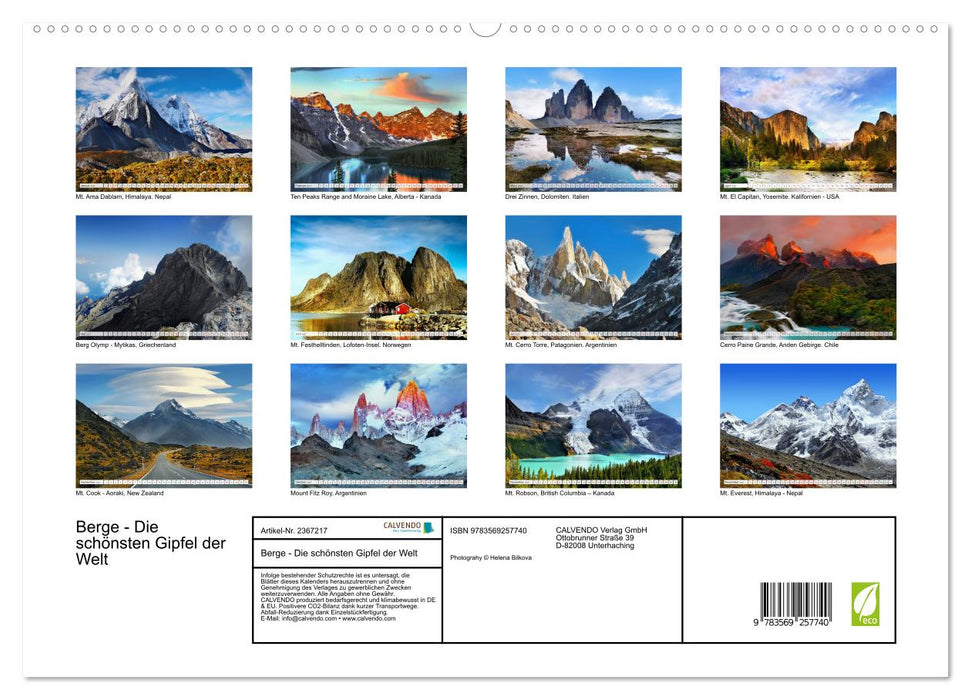Berge - Die schönsten Gipfel der Welt (CALVENDO Premium Wandkalender 2027)