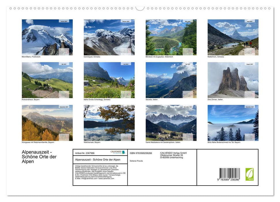 Alpenauszeit - Schöne Orte der Alpen (CALVENDO Premium Wandkalender 2027)