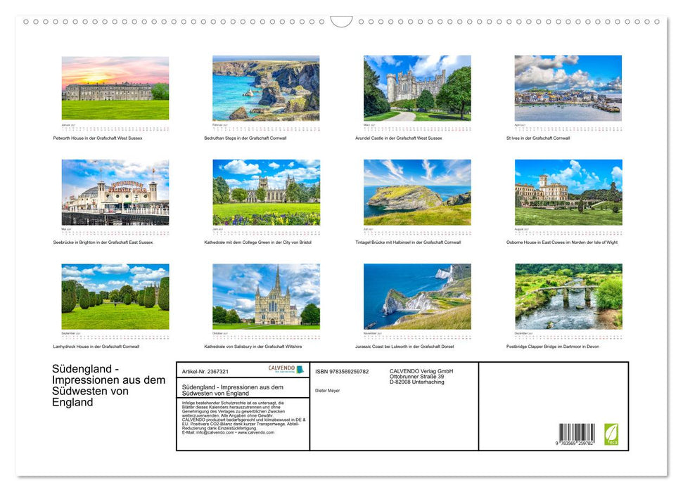 Südengland - Impressionen aus dem Südwesten von England (CALVENDO Wandkalender 2027)