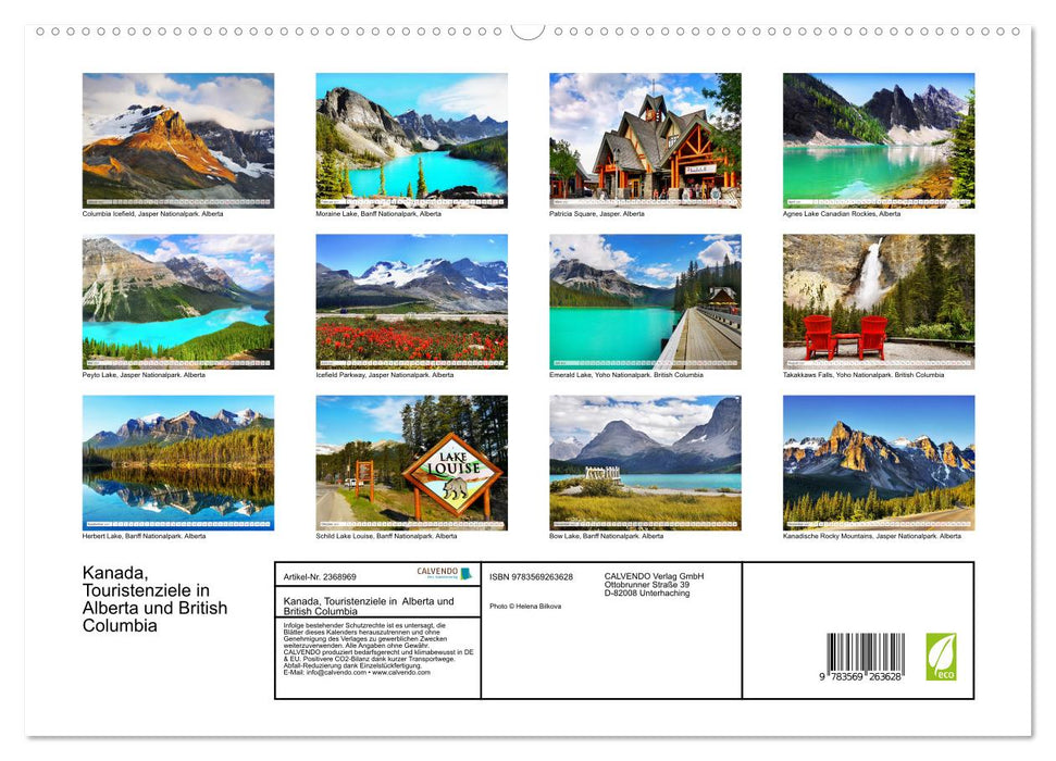 Kanada, Touristenziele in Alberta und British Columbia (CALVENDO Premium Wandkalender 2027)
