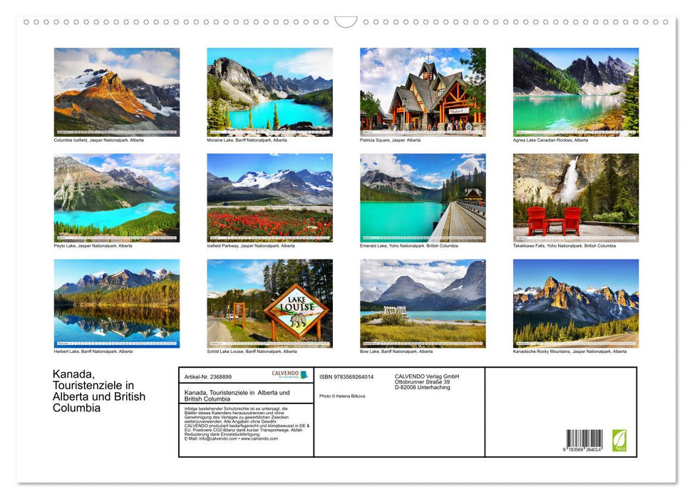 Kanada, Touristenziele in Alberta und British Columbia (CALVENDO Wandkalender 2027)