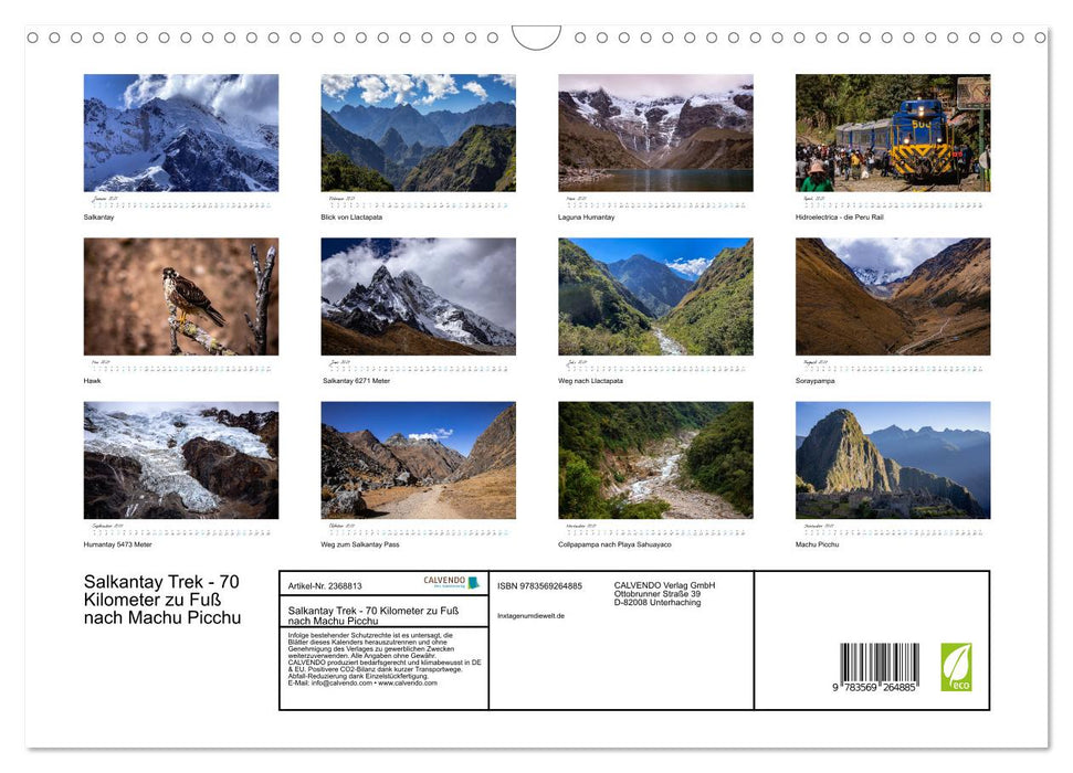 Salkantay Trek - 70 Kilometer zu Fuß nach Machu Picchu (CALVENDO Wandkalender 2027)