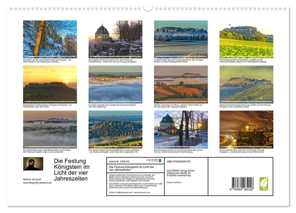 Die Festung Königstein im Licht der vier Jahreszeiten (CALVENDO Premium Wandkalender 2027)