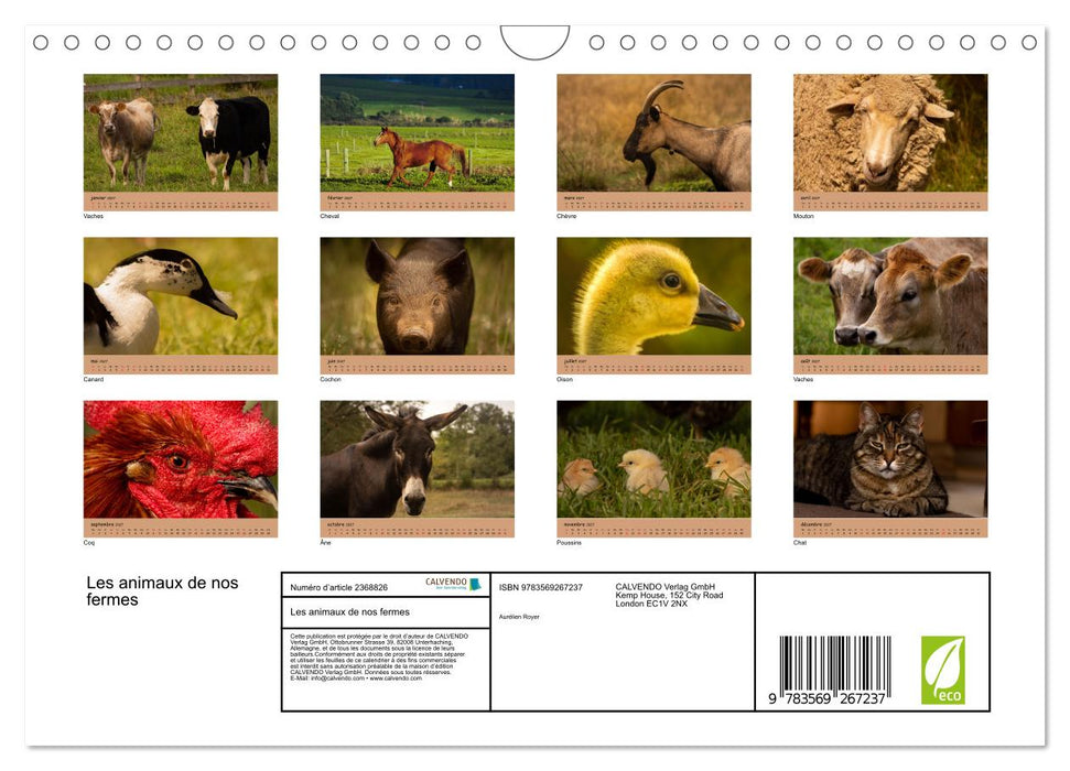 Les animaux de nos fermes (CALVENDO Calendrier mensuel 2027)