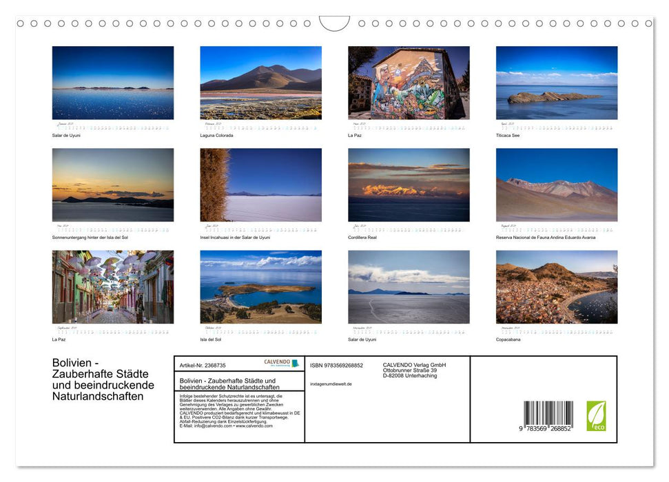 Bolivien - Zauberhafte Städte und beeindruckende Naturlandschaften (CALVENDO Wandkalender 2027)