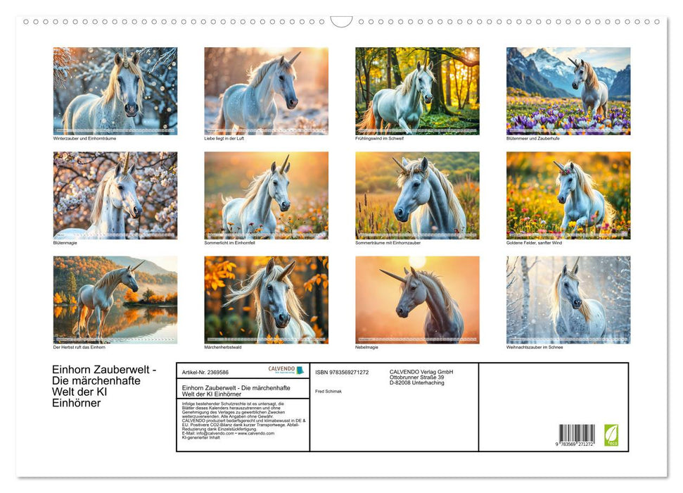 Einhorn Zauberwelt - Die märchenhafte Welt der KI Einhörner (CALVENDO Wandkalender 2027)