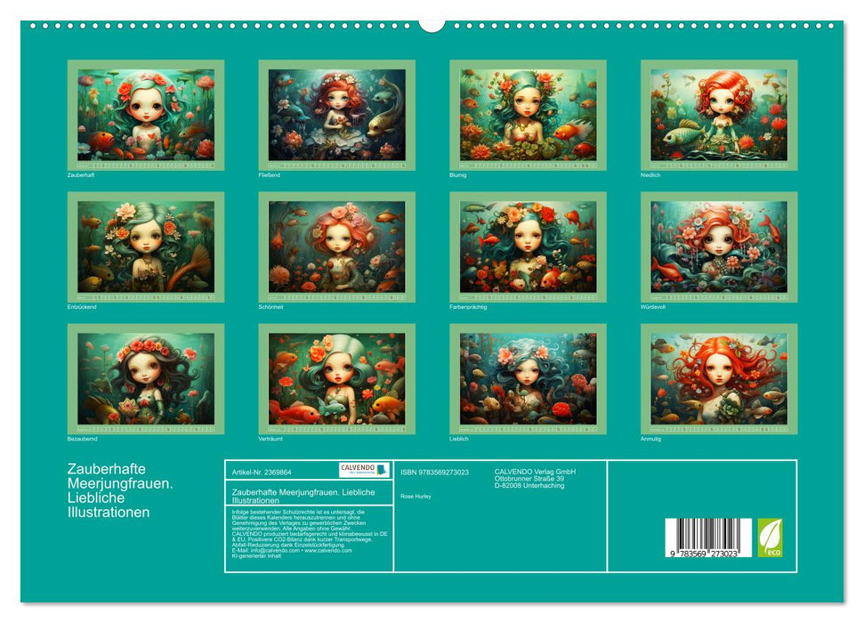 Zauberhafte Meerjungfrauen. Liebliche Illustrationen (CALVENDO Premium Wandkalender 2027)