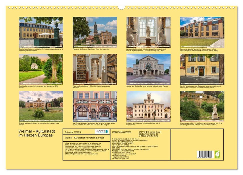 Weimar - Kulturstadt im Herzen Europas (CALVENDO Wandkalender 2027)