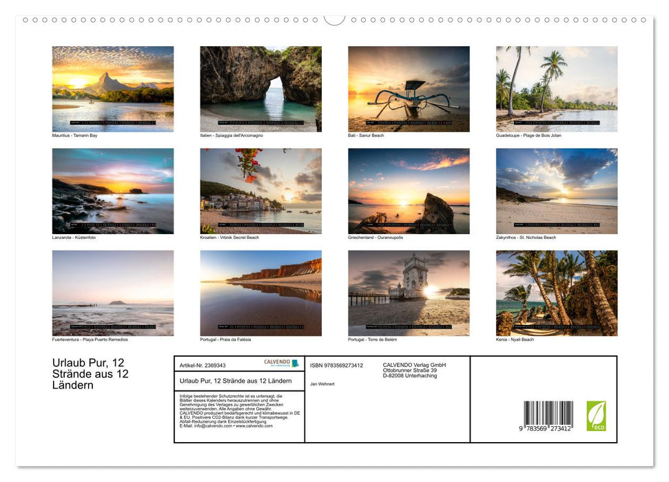 Urlaub Pur, 12 Strände aus 12 Ländern (CALVENDO Premium Wandkalender 2027)