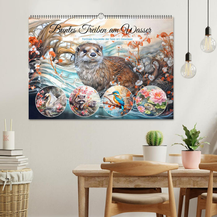 Buntes Treiben am Wasser - Fantasie Aquarelle der Tiere am Gewässer (CALVENDO Wandkalender 2027)