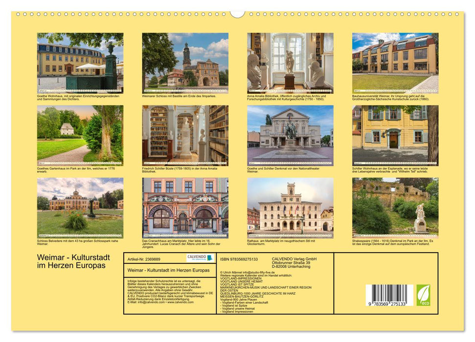 Weimar - Kulturstadt im Herzen Europas (CALVENDO Premium Wandkalender 2027)