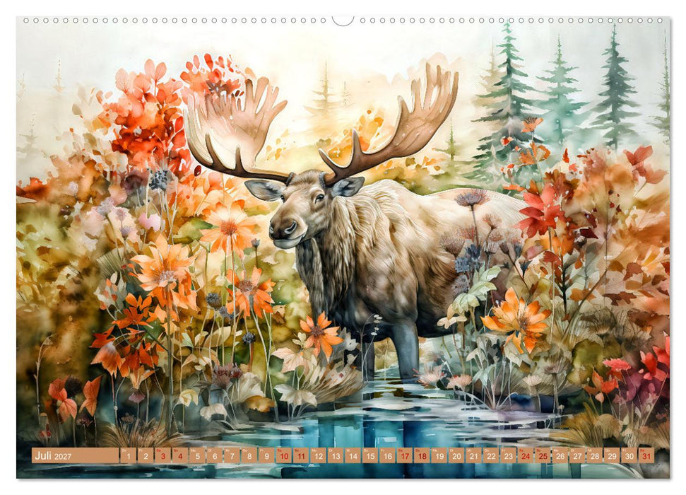 Buntes Treiben am Wasser - Fantasie Aquarelle der Tiere am Gewässer (CALVENDO Premium Wandkalender 2027)