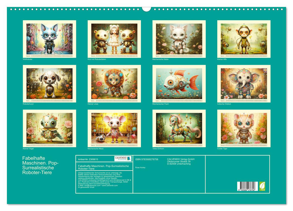 Fabelhafte Maschinen. Pop-Surrealistische Roboter-Tiere (CALVENDO Wandkalender 2027)