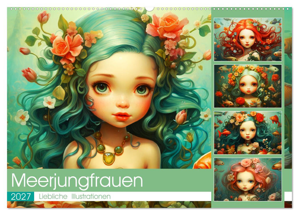 Zauberhafte Meerjungfrauen. Liebliche Illustrationen (CALVENDO Wandkalender 2027)