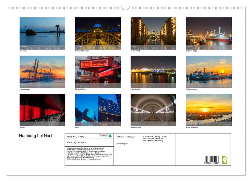 Hamburg bei Nacht (CALVENDO Wandkalender 2027)