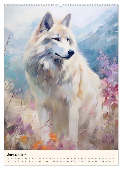 Wölfe. Zarte Aquarelle von beeindruckenden Tieren (CALVENDO Wandkalender 2027)