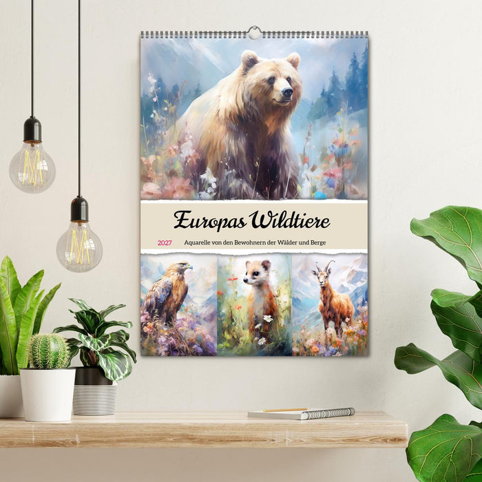 Europas Wildtiere. Aquarelle von den Bewohnern der Wälder und Berge (CALVENDO Wandkalender 2027)
