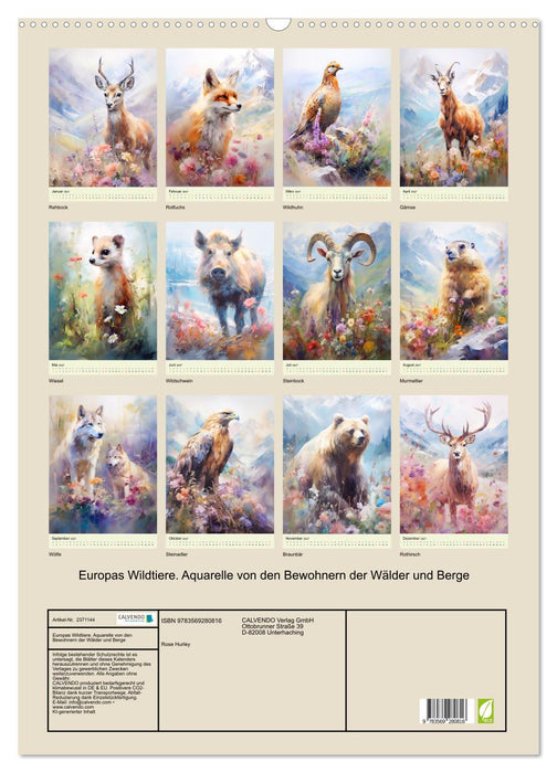 Europas Wildtiere. Aquarelle von den Bewohnern der Wälder und Berge (CALVENDO Wandkalender 2027)