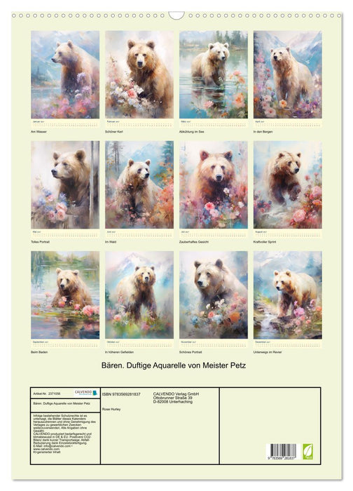 Bären. Duftige Aquarelle von Meister Petz (CALVENDO Wandkalender 2027)