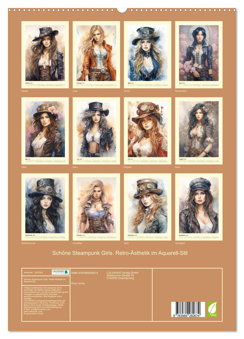 Schöne Steampunk Girls. Retro-Ästhetik im Aquarell-Stil (CALVENDO Premium Wandkalender 2027)