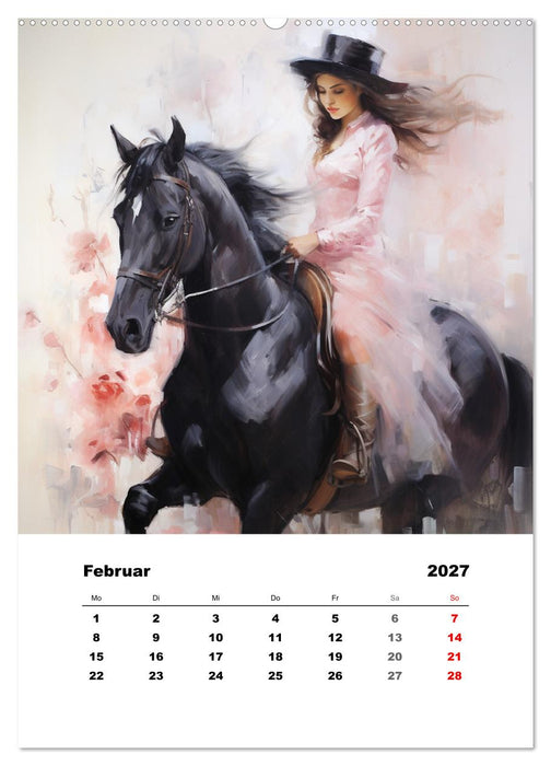 Hoch zu Ross. Mit Reiter-Aquarellen durch die Jahreszeiten (CALVENDO Wandkalender 2027)