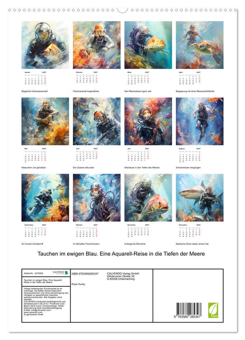 Tauchen im ewigen Blau. Eine Aquarell-Reise in die Tiefen der Meere (CALVENDO Premium Wandkalender 2027)