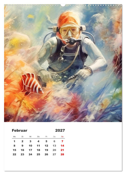 Tauchen im ewigen Blau. Eine Aquarell-Reise in die Tiefen der Meere (CALVENDO Premium Wandkalender 2027)