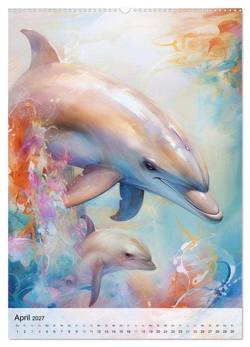 Zauberhafte Delfine. Aquarelle von Spiel und Spaß in den Wellen (CALVENDO Wandkalender 2027)