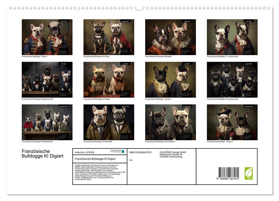Französische Bulldogge KI Digiart (CALVENDO Premium Wandkalender 2027)