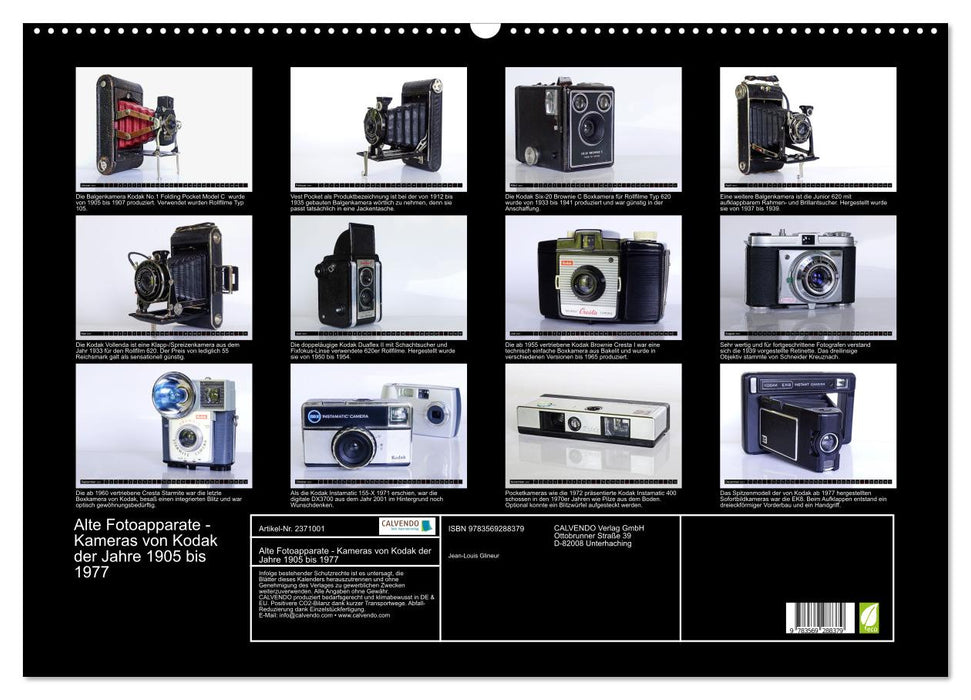 Alte Fotoapparate - Kameras von Kodak der Jahre 1905 bis 1977 (CALVENDO Wandkalender 2027)
