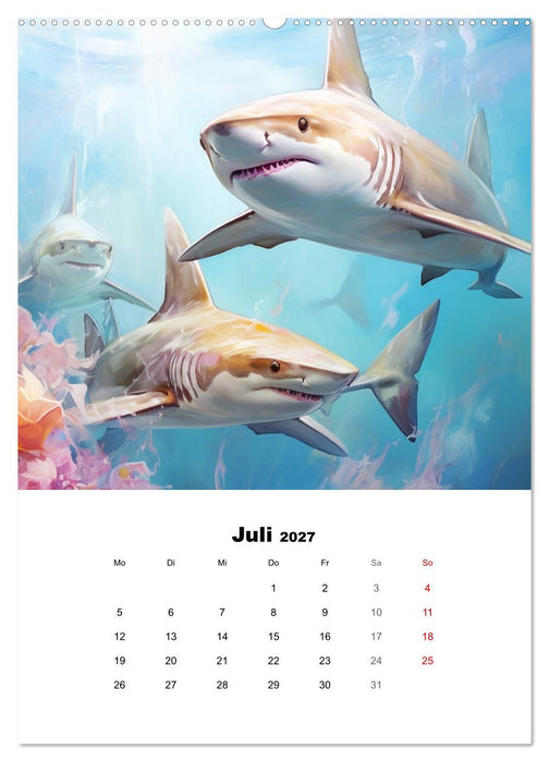 Tanz der Haie. Aquarelle von den Königen der Meere (CALVENDO Premium Wandkalender 2027)