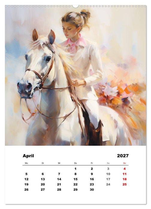 Hoch zu Ross. Mit Reiter-Aquarellen durch die Jahreszeiten (CALVENDO Premium Wandkalender 2027)