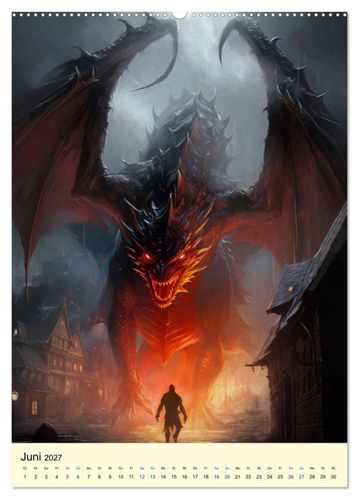 Drachen Ritter Burgen (CALVENDO Premium Wandkalender 2027)
