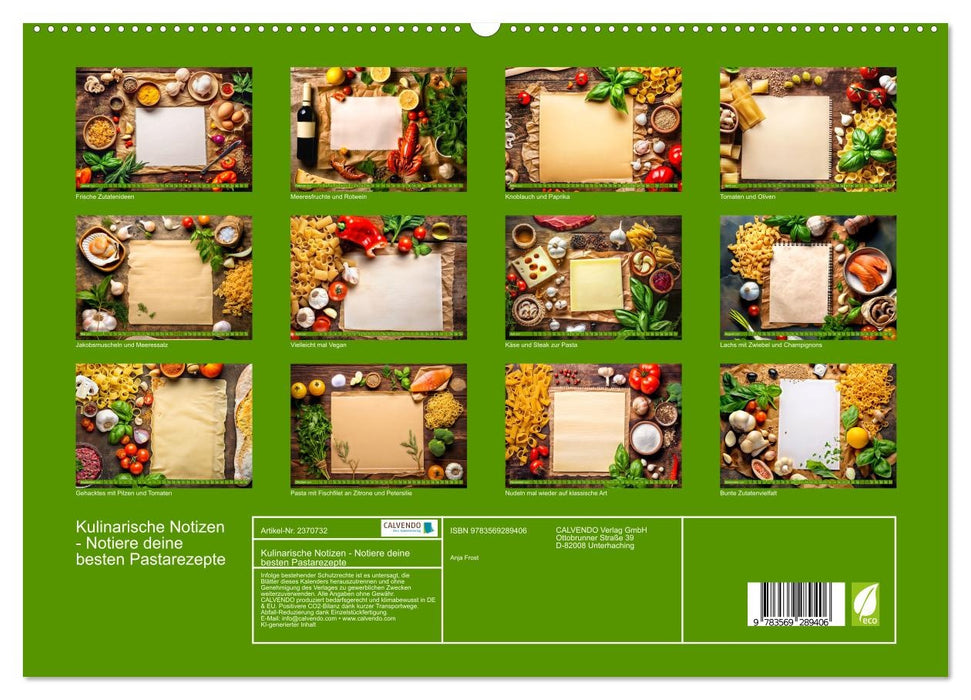 Kulinarische Notizen - Notiere deine besten Pastarezepte (CALVENDO Premium Wandkalender 2027)