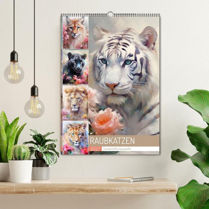 Raubkatzen. Zauberhafte Aquarelle (CALVENDO Wandkalender 2027)
