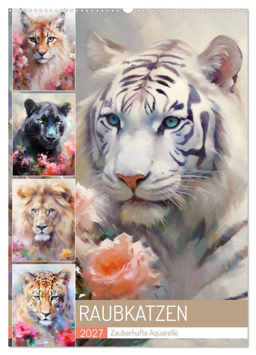 Raubkatzen. Zauberhafte Aquarelle (CALVENDO Wandkalender 2027)