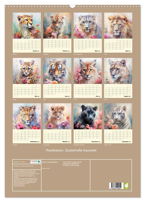 Raubkatzen. Zauberhafte Aquarelle (CALVENDO Wandkalender 2027)