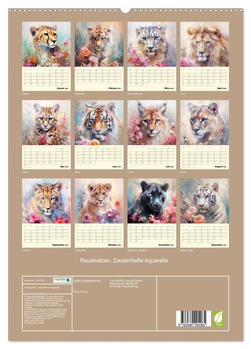 Raubkatzen. Zauberhafte Aquarelle (CALVENDO Premium Wandkalender 2027)