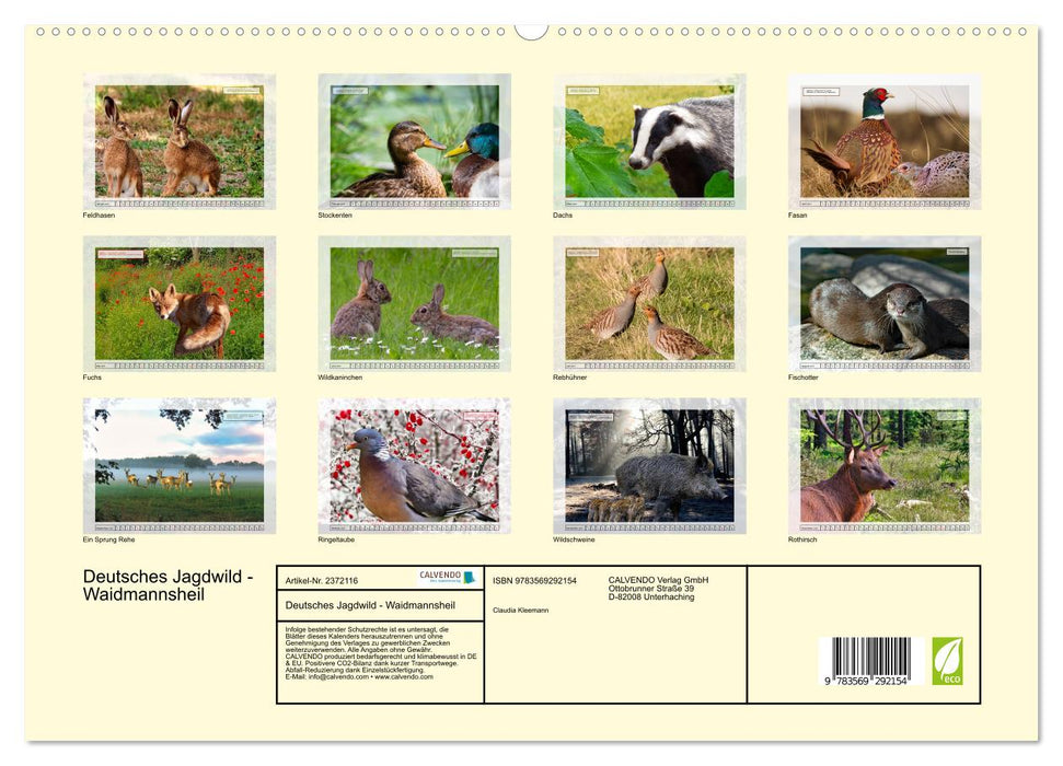 Deutsches Jagdwild - Waidmannsheil (CALVENDO Premium Wandkalender 2027)
